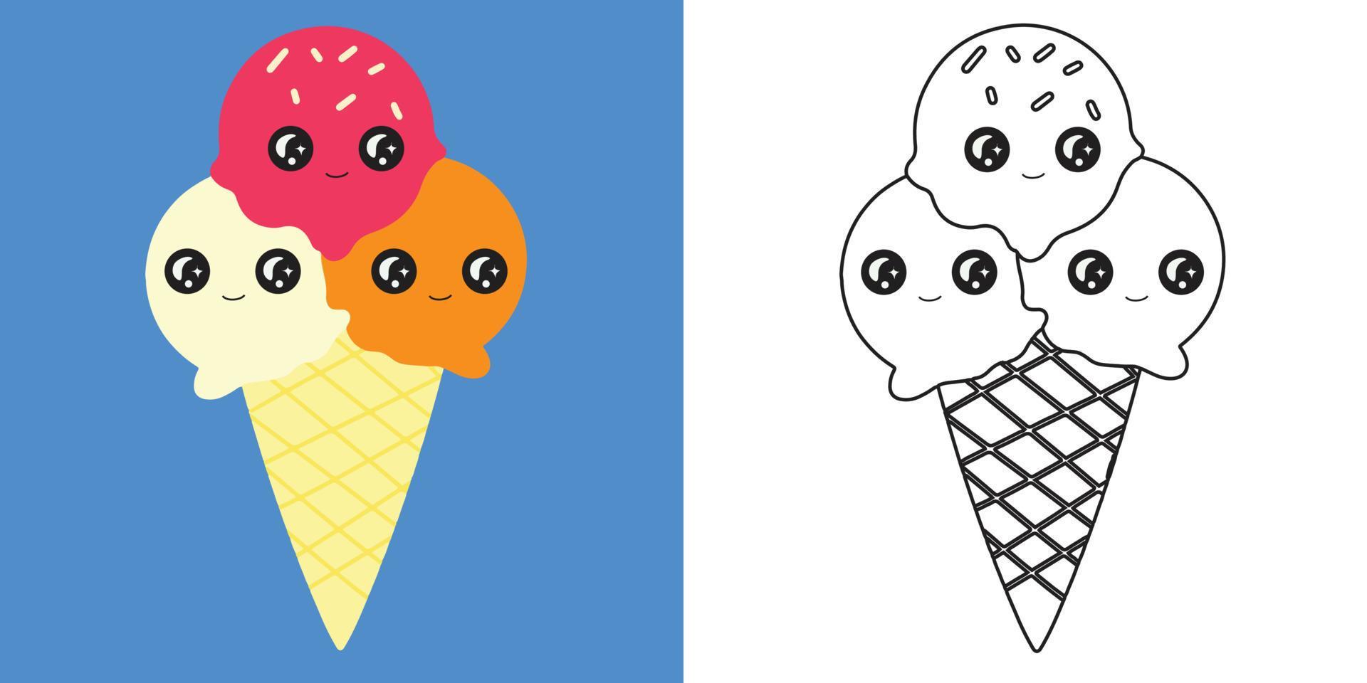 Coloring activity for children. Coloring ice cream. Educational printable coloring worksheet