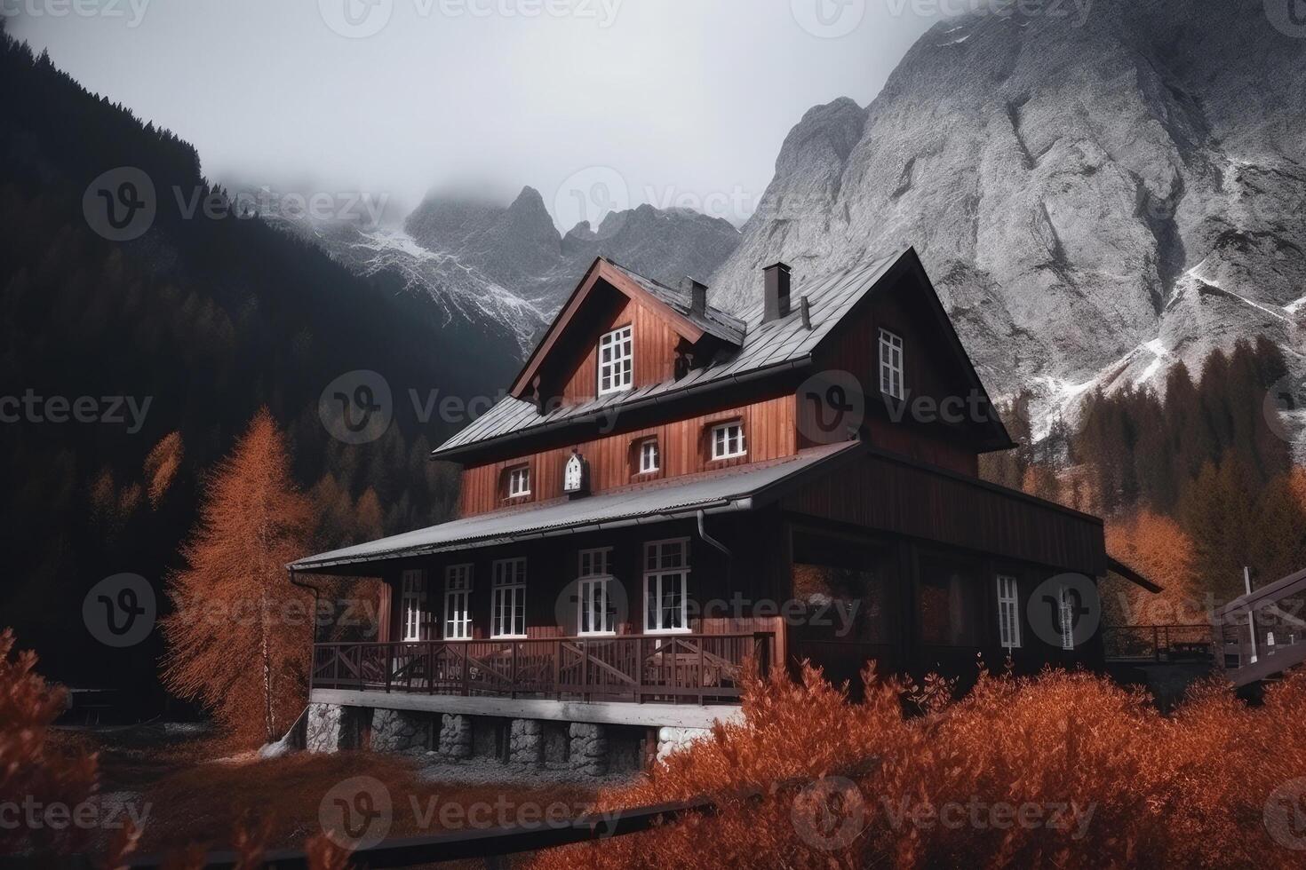 Cottage in nature. Lodge in mountains. photo