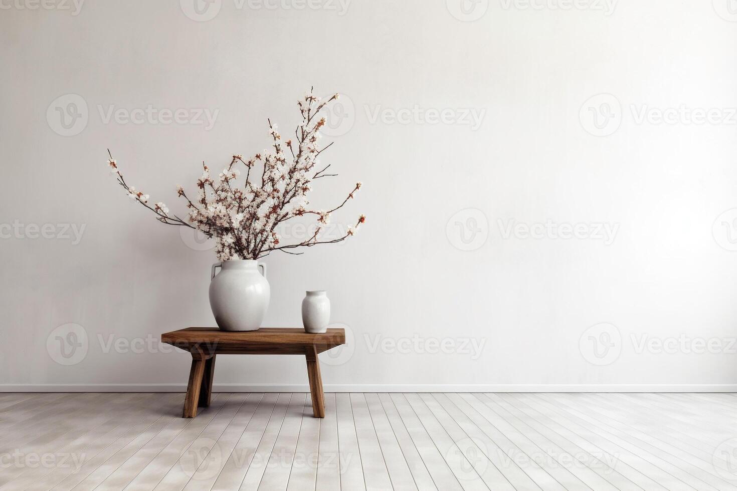 indoor view with pot, leaves and furniture in asian style photo