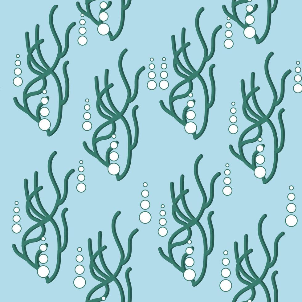 Algae in cartoon style. Seamless pattern. Vector illustration.