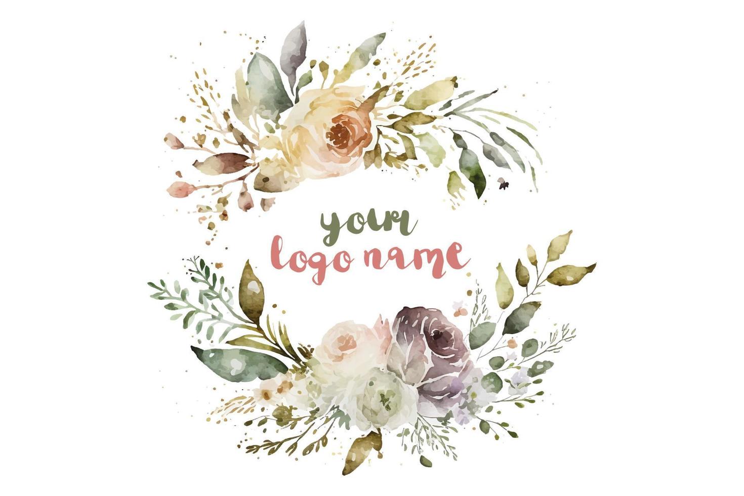 Watercolor Floral Logo, Round Floral Logo, modern Watercolor Logo, Logo Design, Calligraphy Logo, Floral Logo, Flower Logo vector