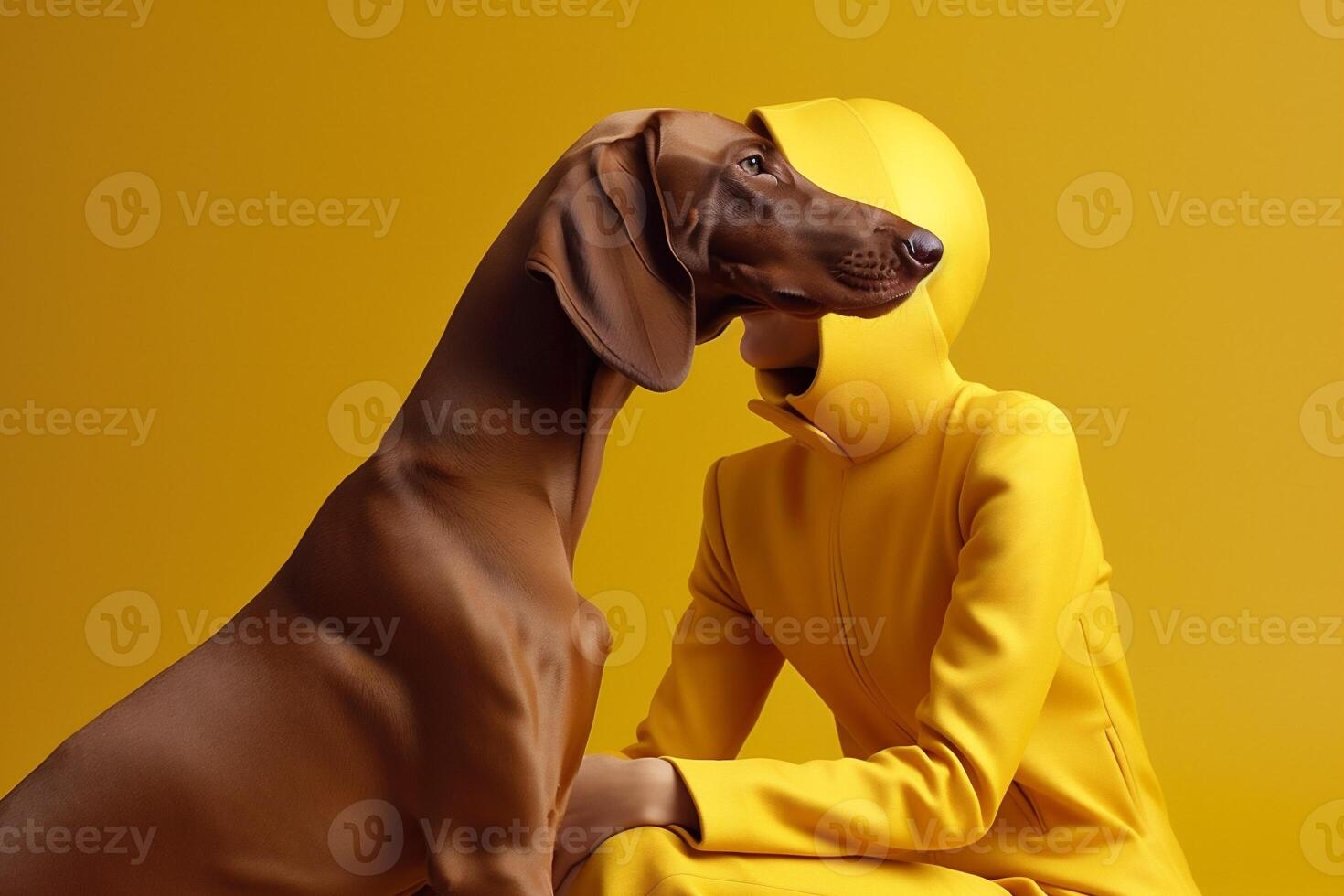 woman and dog in futuristic style photo
