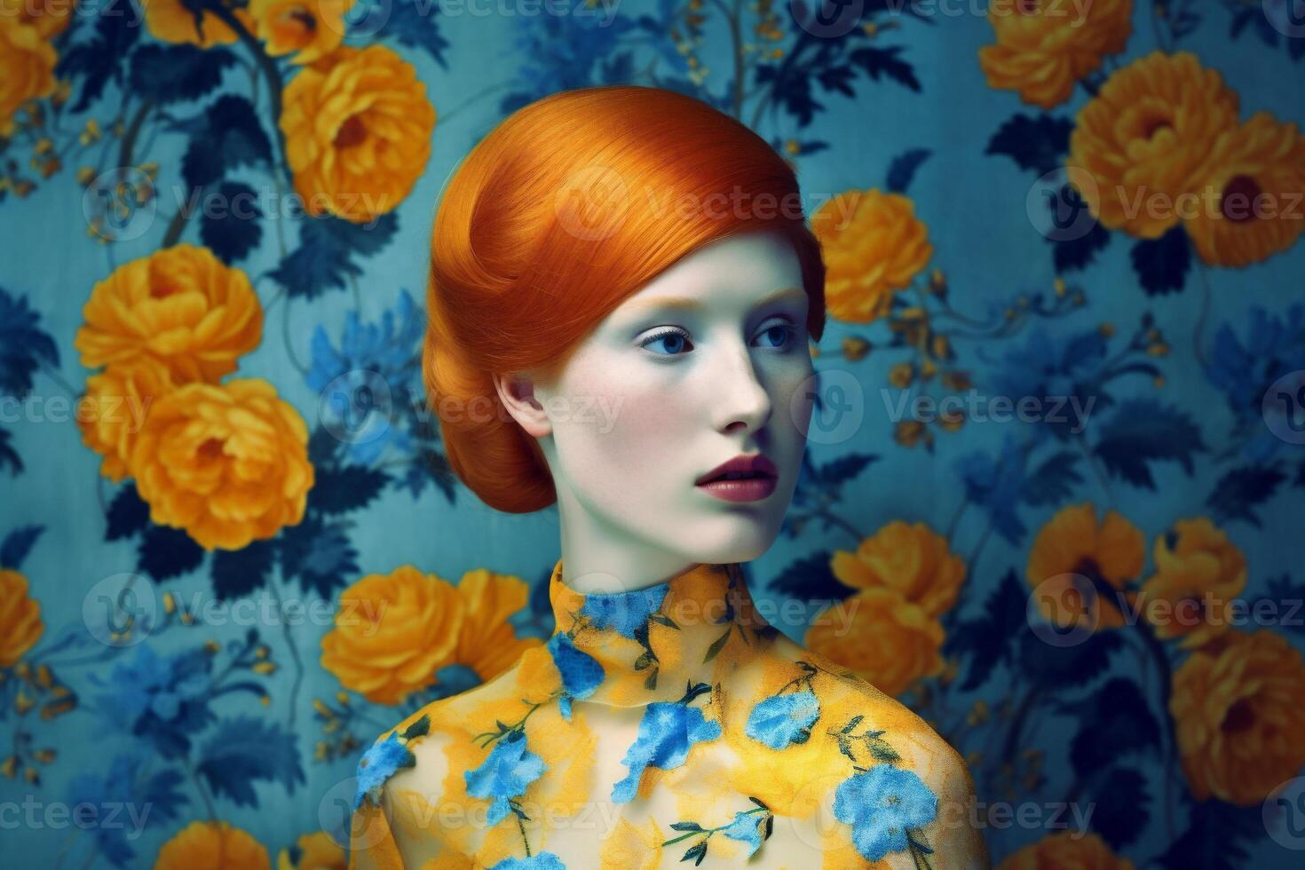 woman with colorful flowers, spring concept photo