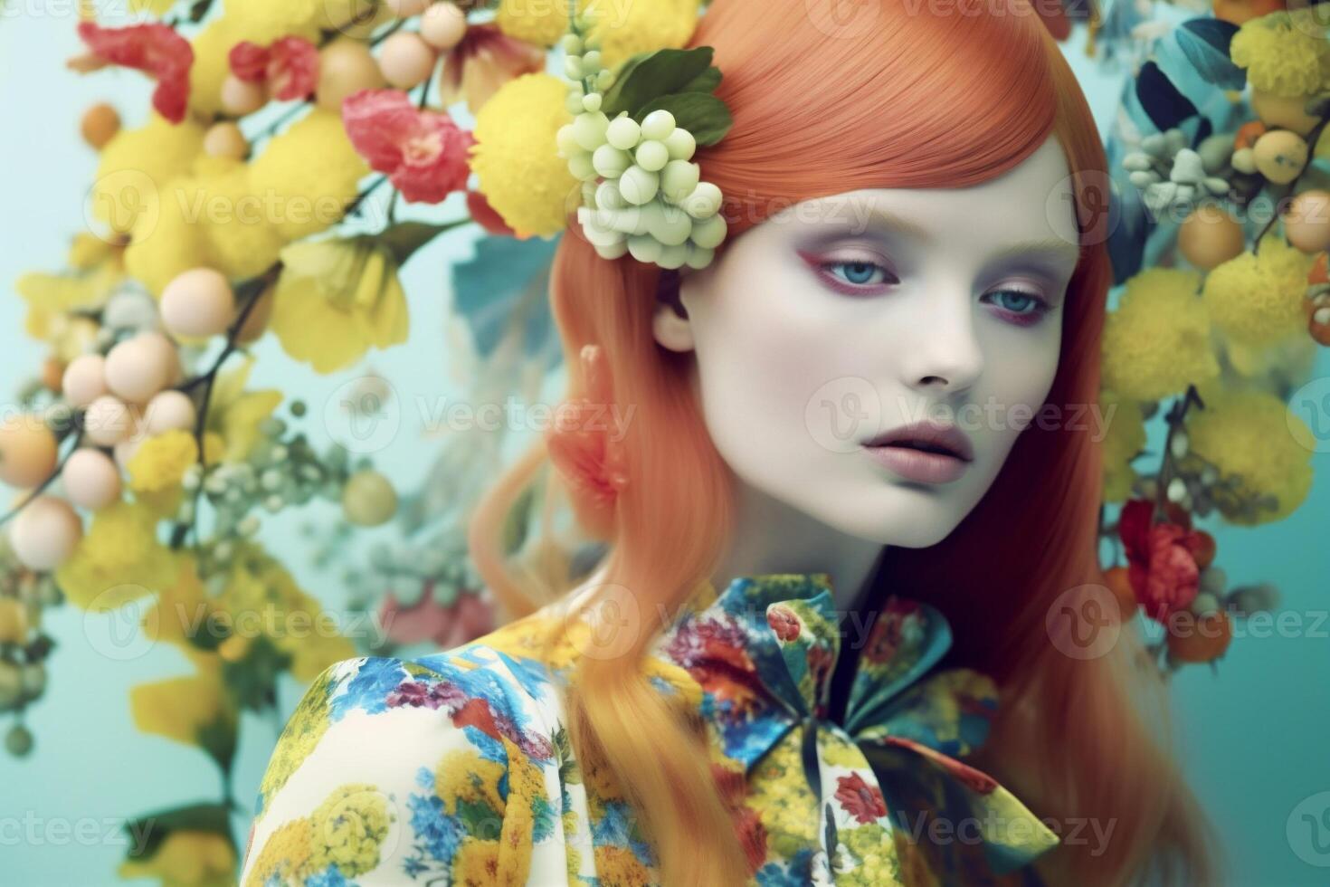 woman with colorful flowers, spring concept photo