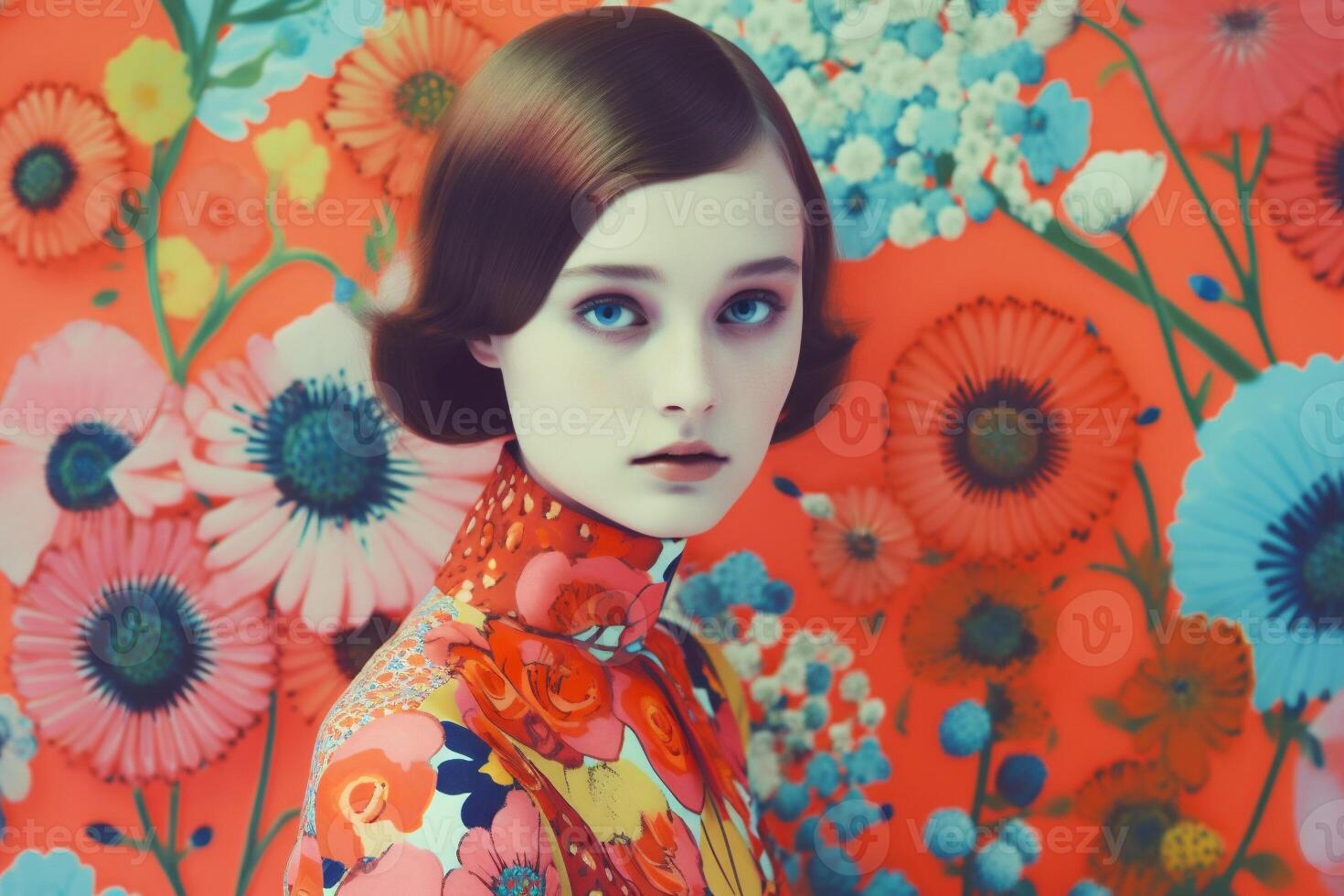woman with colorful flowers, spring concept photo