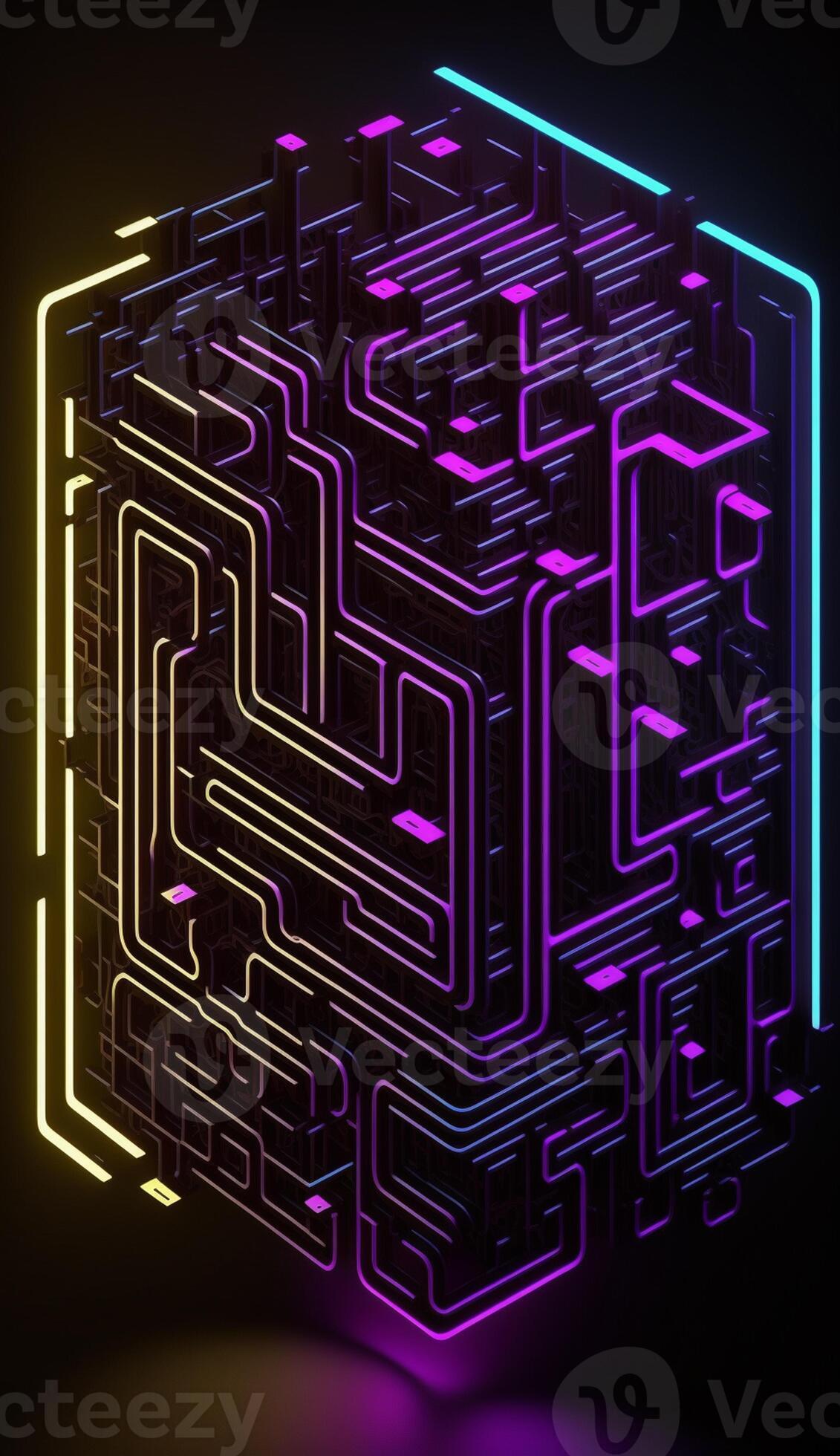 cyber circuit futuristic neon background,motif maze techno wallpaper