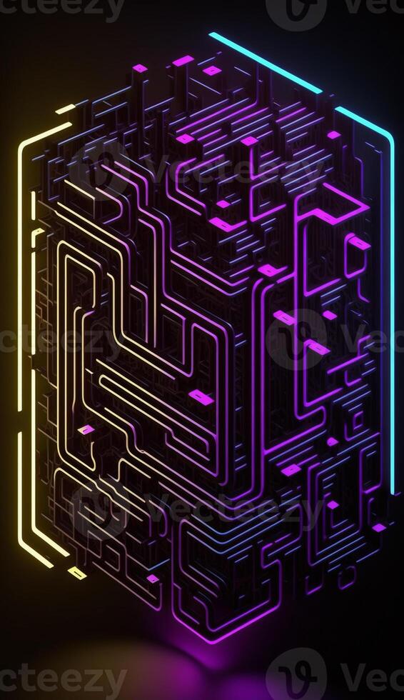 cyber circuit futuristic neon background,motif maze techno wallpaper poster , photo