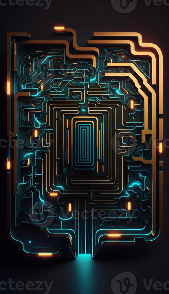 cyber circuit futuristic neon background,motif maze techno wallpaper poster , photo