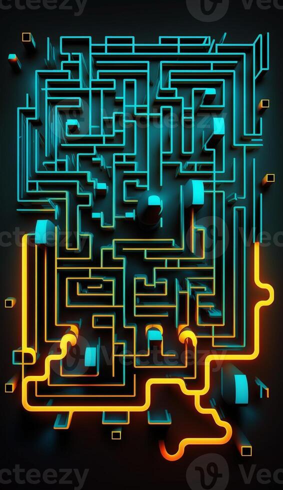 cyber circuit futuristic neon background,motif maze techno wallpaper poster , photo