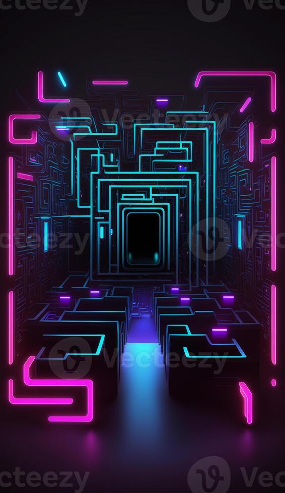 cyber circuit futuristic neon background,motif maze techno wallpaper poster , photo