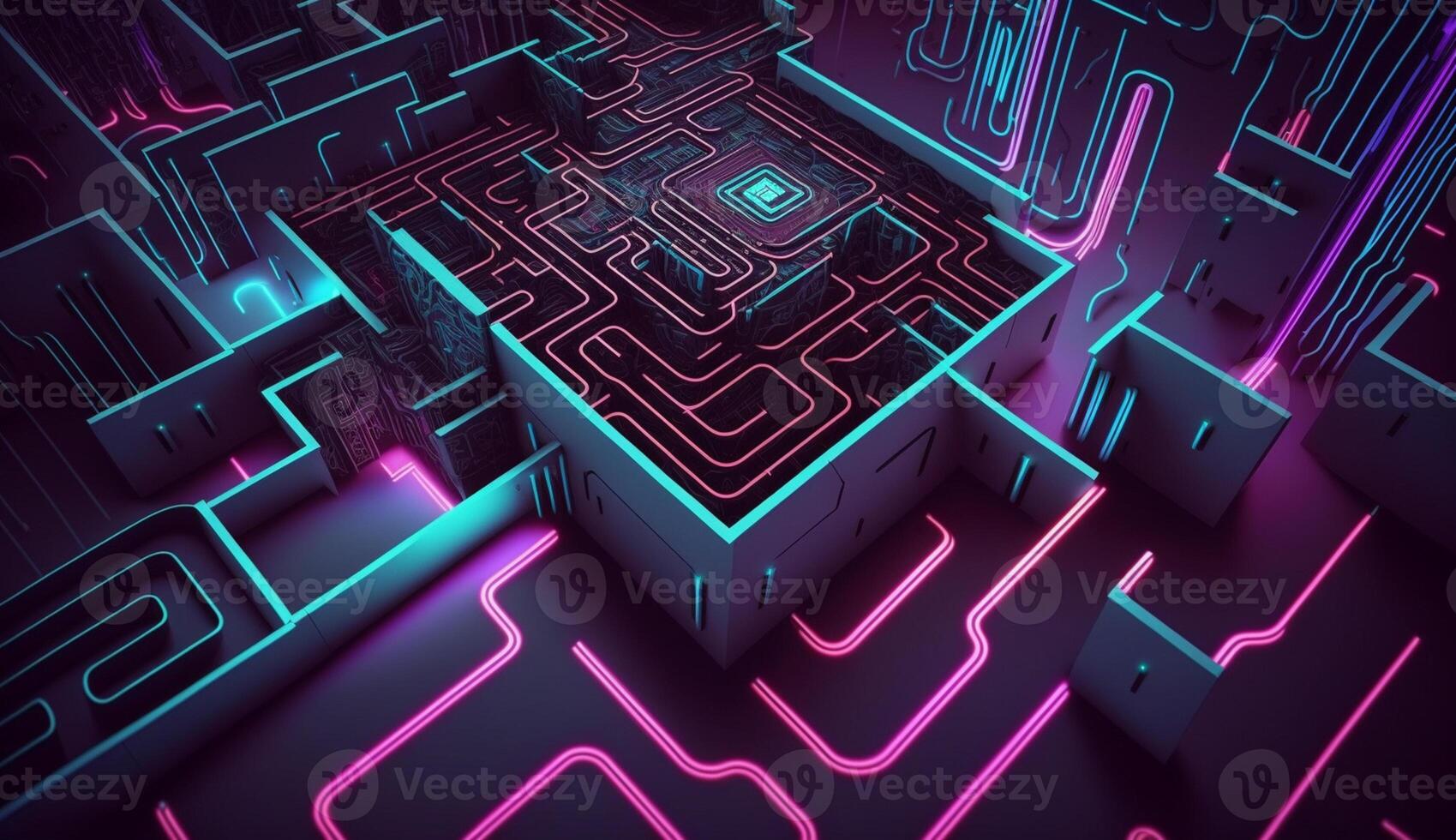 cyber circuit futuristic neon background,motif maze techno wallpaper landscape , photo