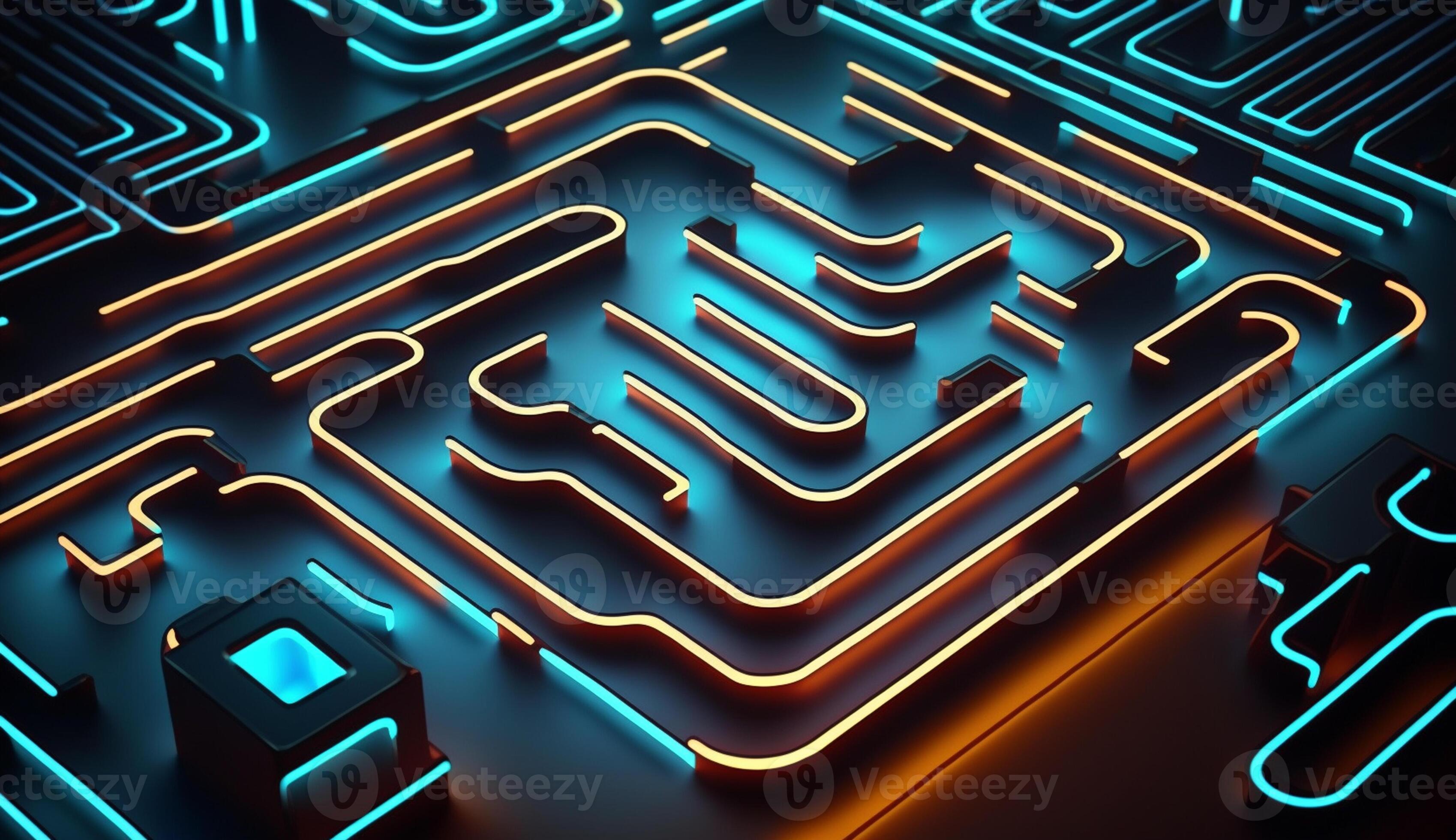 cyber circuit futuristic neon background,motif maze techno wallpaper