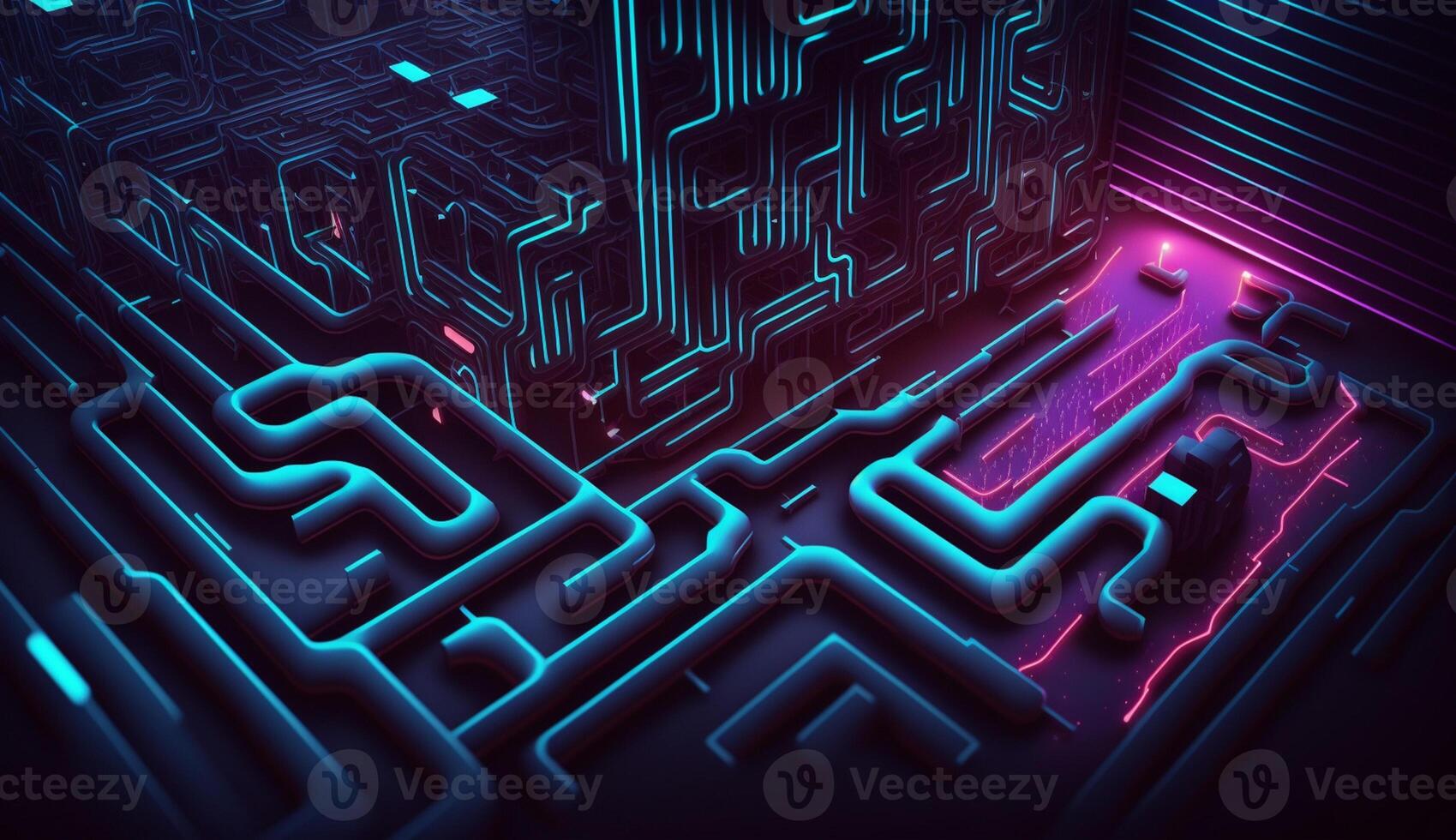 cyber circuit futuristic neon background,motif maze techno wallpaper landscape , photo