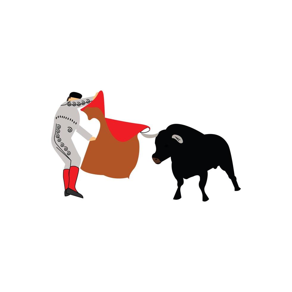 matador and a bull fight isolated on white background vector