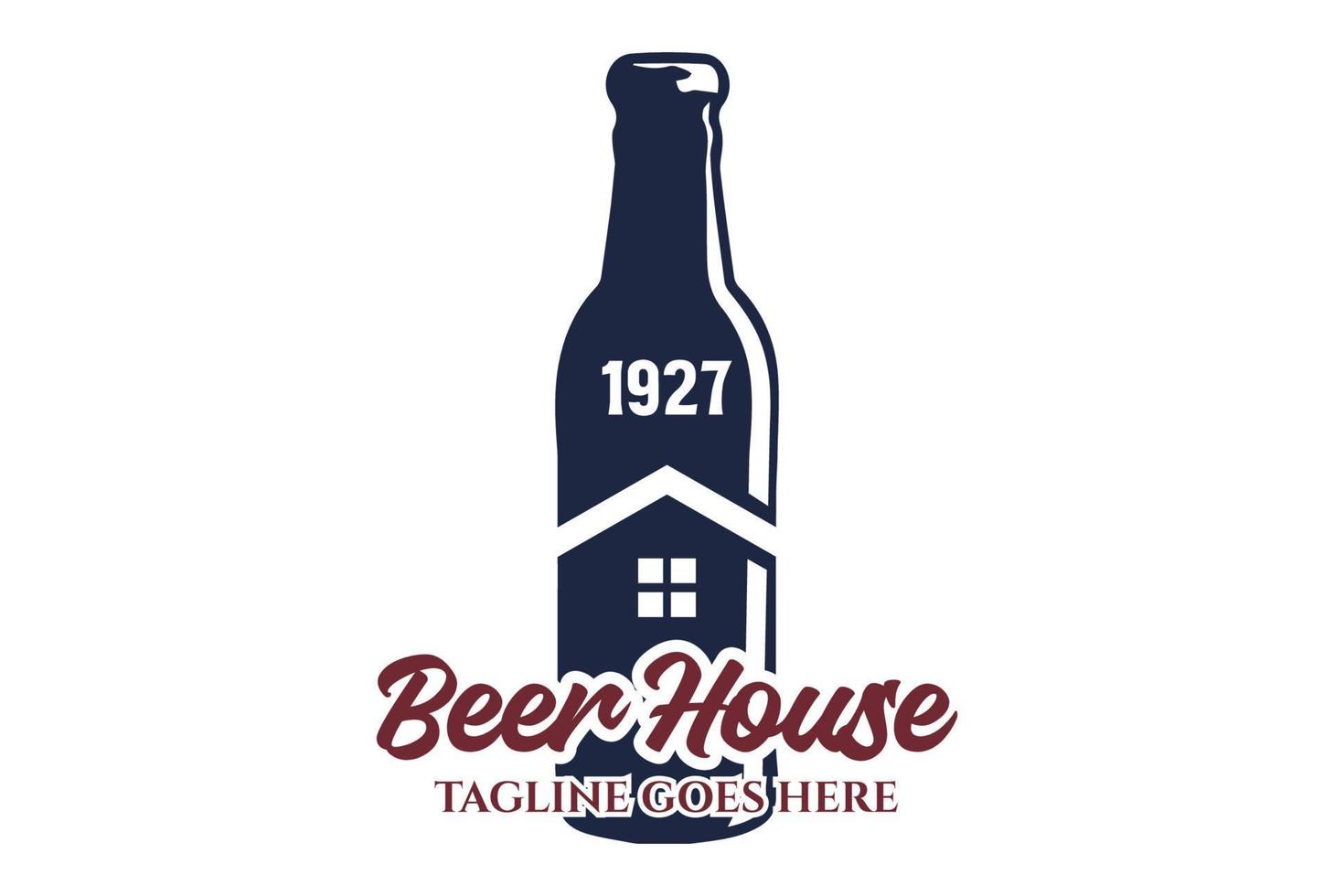 Vintage Retro Bottle with House for Craft Beer Brewing Tavern Saloon Bar Logo Design vector