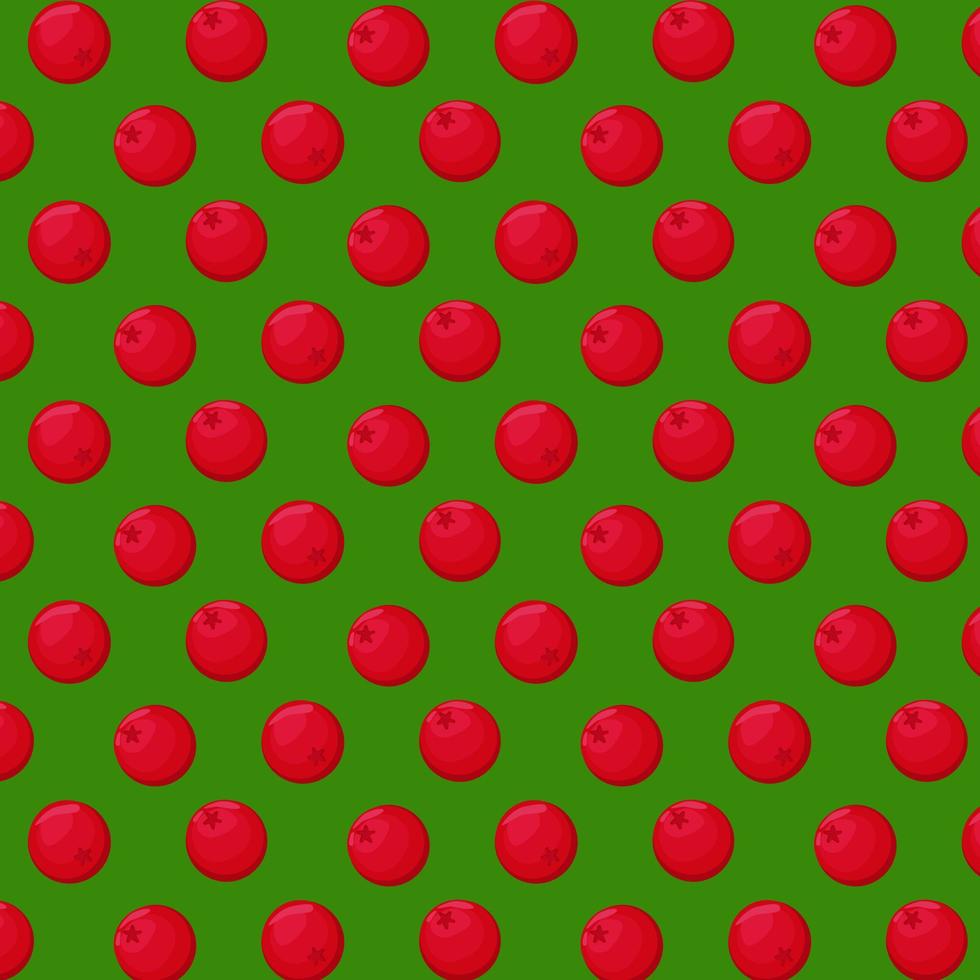 Cranberry with green leaves seamless pattern.For your design, pattern, badge, label, textile etc. Summer fruits for healthy lifestyle. Organic fruit. Cartoon style. Vector illustration