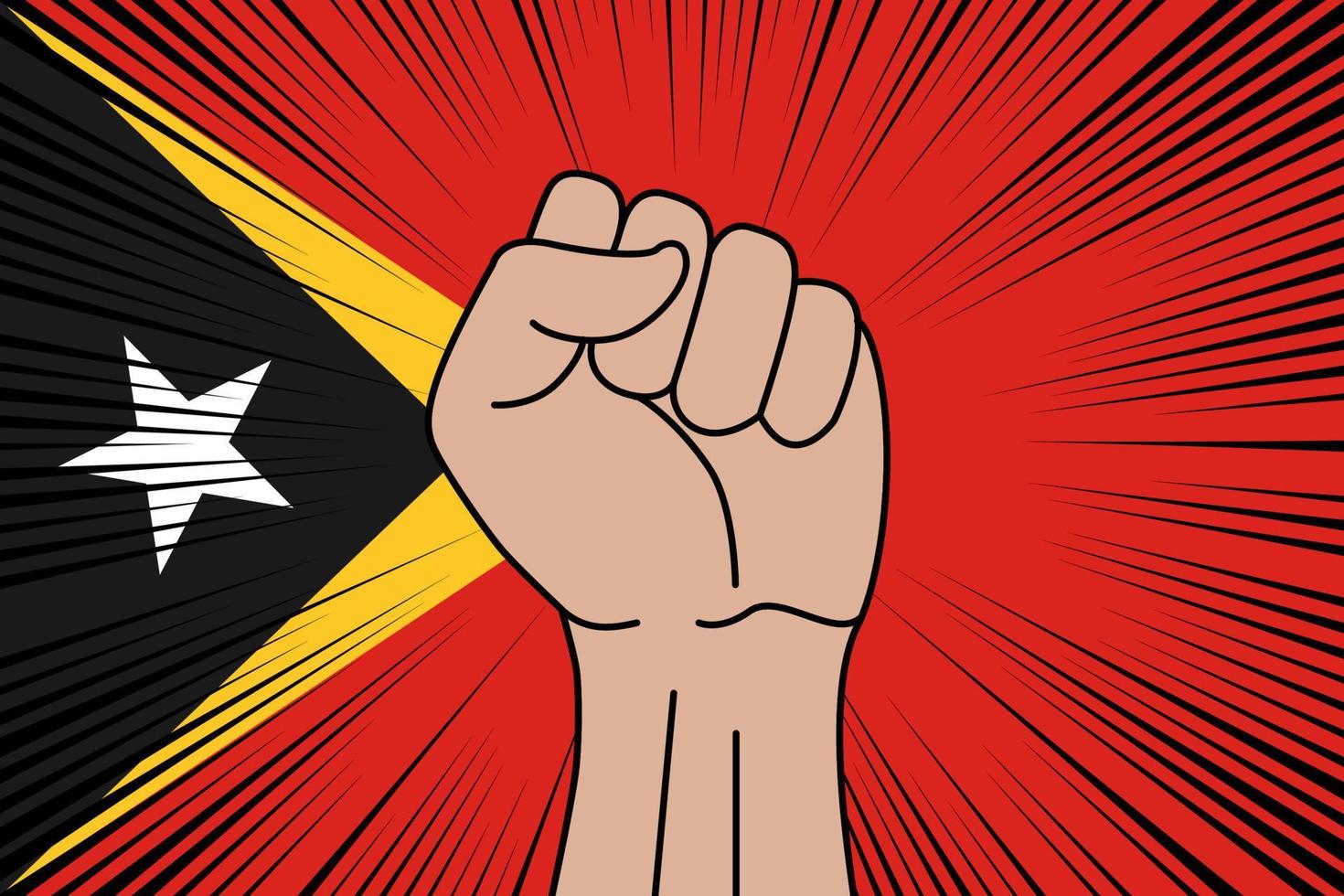 Human fist clenched symbol on flag of Timor-Leste vector