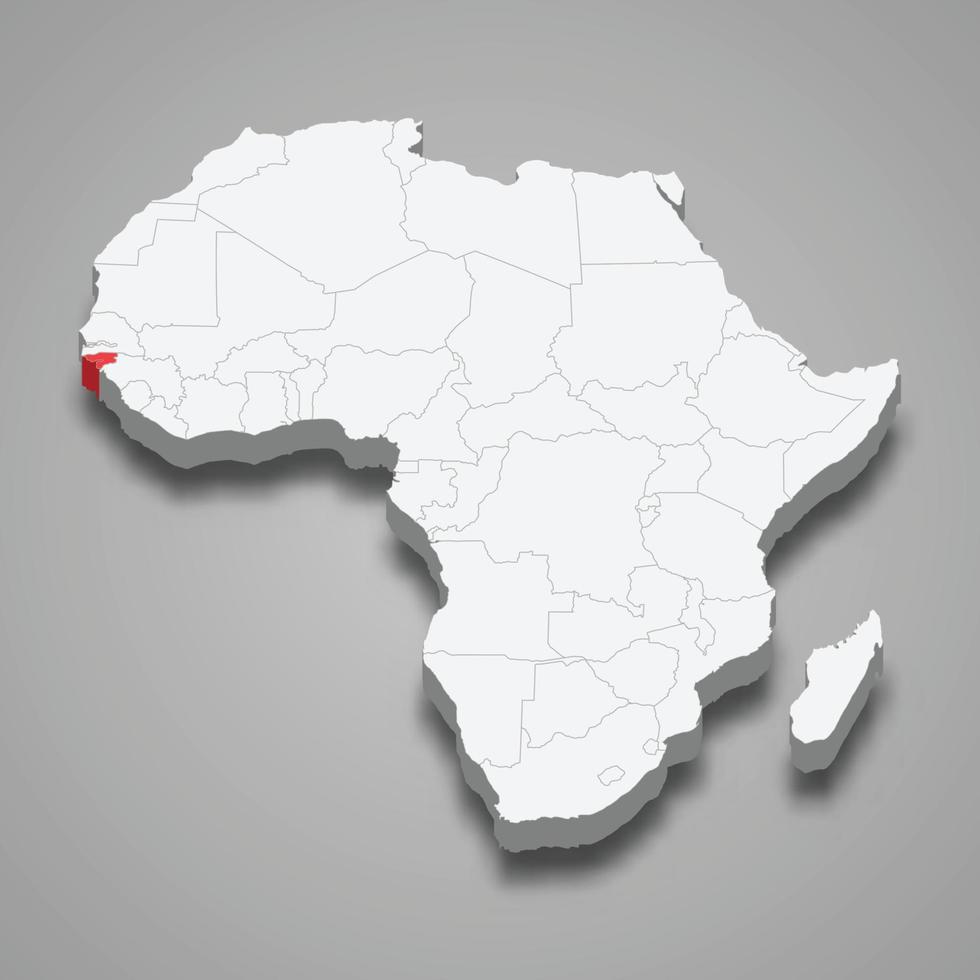 Guinea-Bissau country location within Africa. 3d map vector