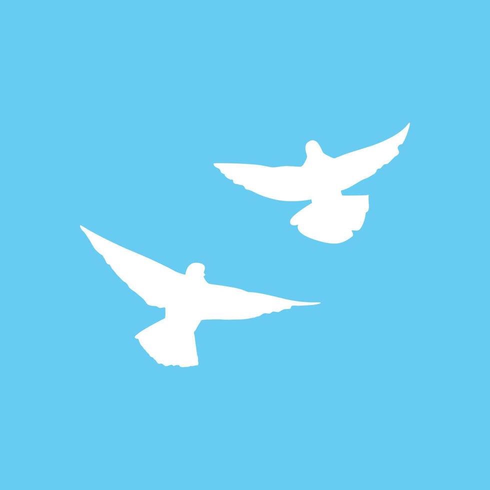 Couple of doves fly on sky symbol of freedom and hope. Silhouette of pigeons. Vector illustration