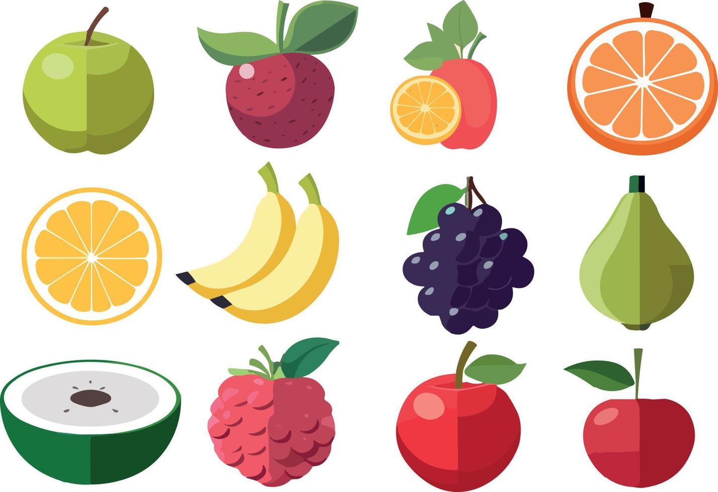 Fruit icon set. Vector illustration isolated on a white background. Abstract vector fruits.