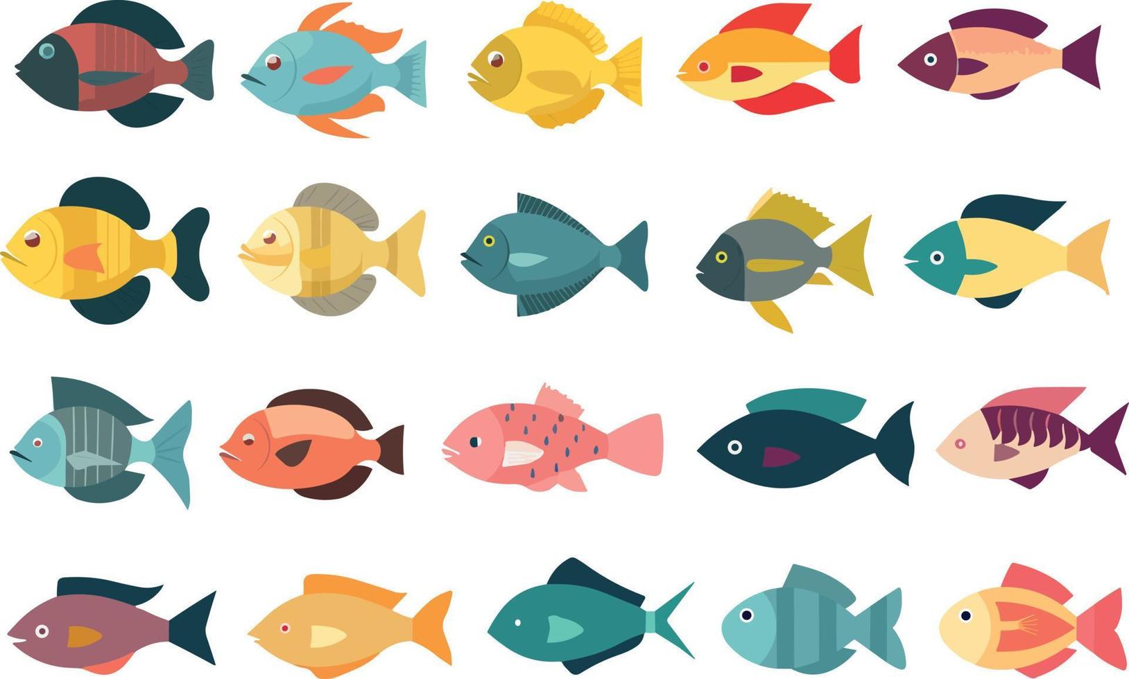 A vector illustration of a set of different types of fish on a white background. Vector fishes bundle.