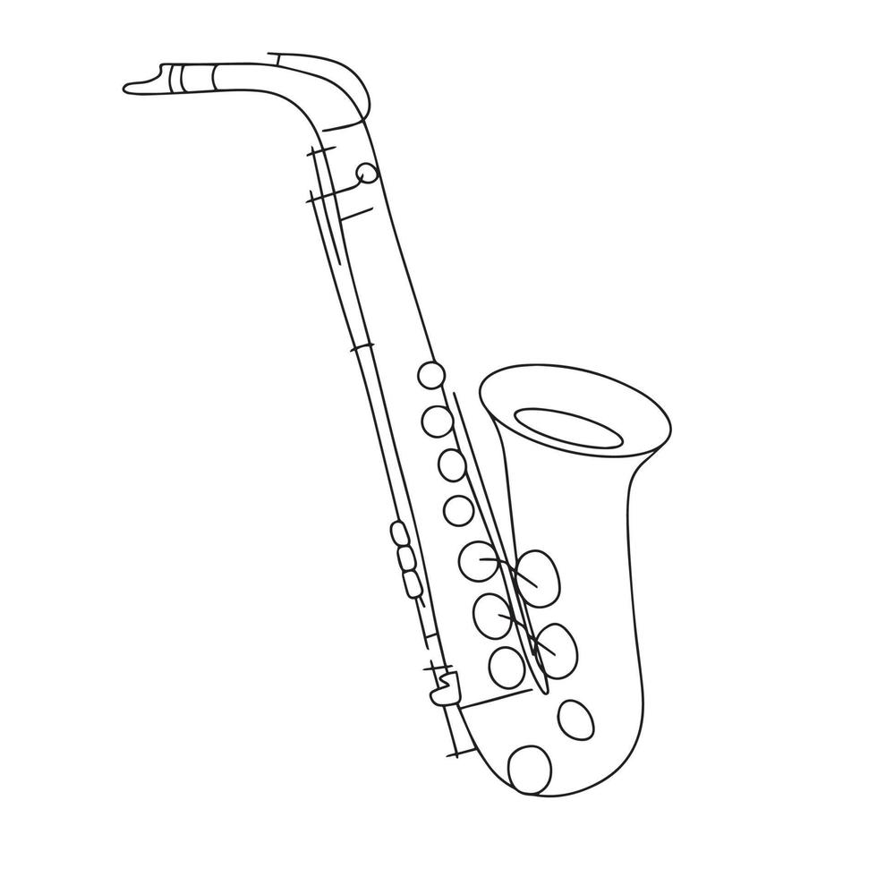 Saxophone outline vector illustration. Musical jazz instrument in doodle style as hand drawn object.