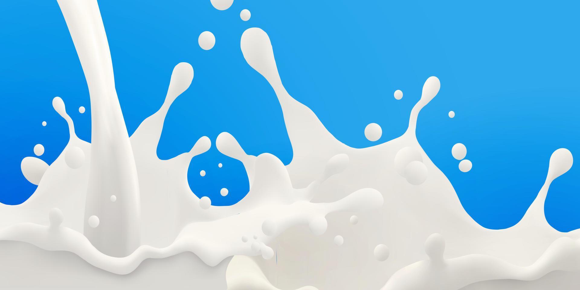 Milk jet background, milky splash, vector realistic liquid white splash on isolated background. 3d illustration.