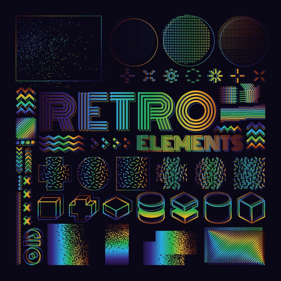 elementos de diseño vectorial de memphis. conjunto de gráficos retro, tendencias de diseño de los años 80 e ilustración de elementos geométricos antiguos. colección de símbolos de memphis aislados vectoriales vector