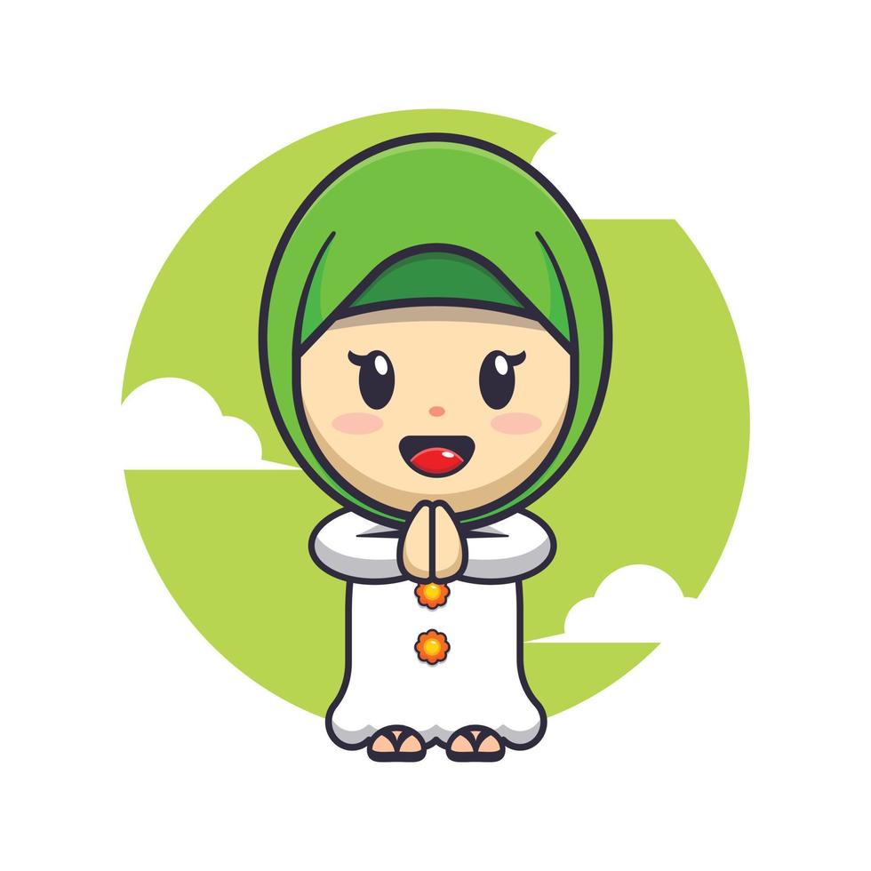 Cute girl moslem in ramadan cartoon vector illustration. Ramadan cartoon mascot vector illustration