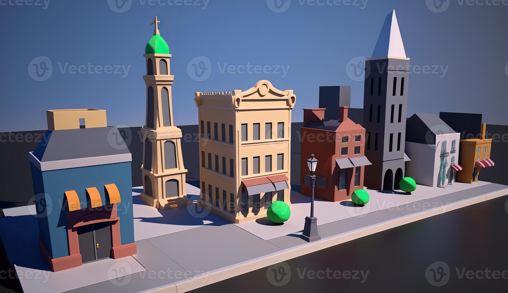 . . City urban scene in 3d Blender mode. Cartoon kids style. Can be used for design or home decoration. Graphic Art photo