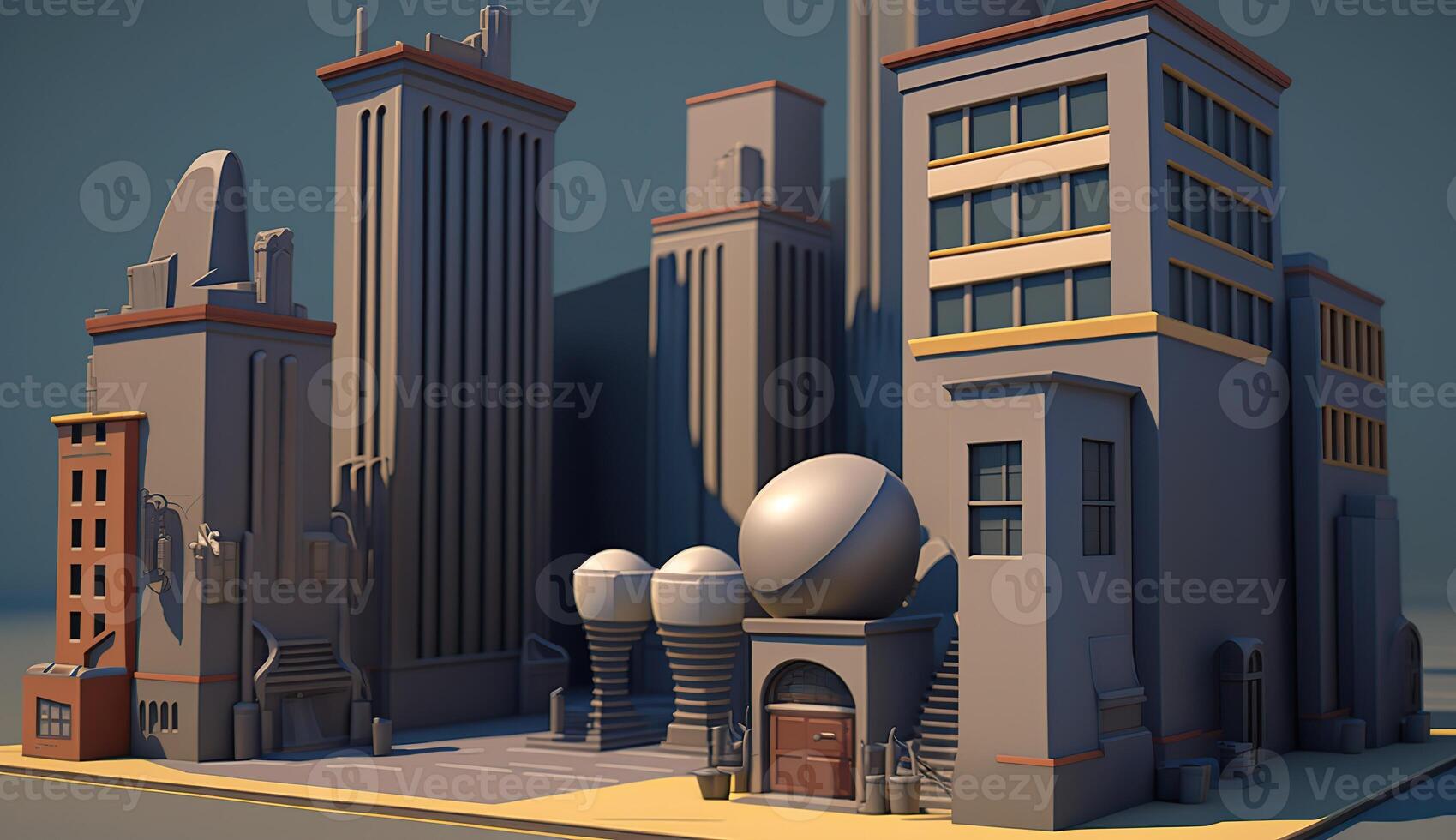 . . City urban scene in 3d Blender mode. Cartoon kids style. Can be used for design or home decoration. Graphic Art photo
