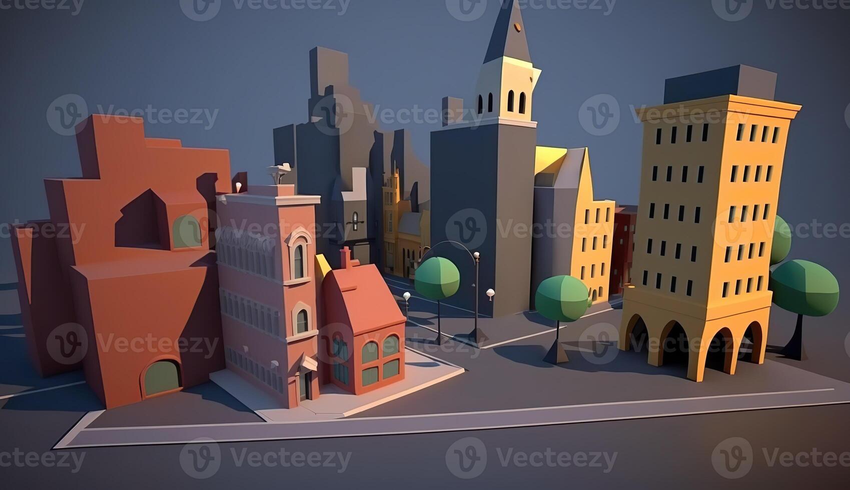 . . City urban scene in 3d Blender mode. Cartoon kids style. Can be used for design or home decoration. Graphic Art photo