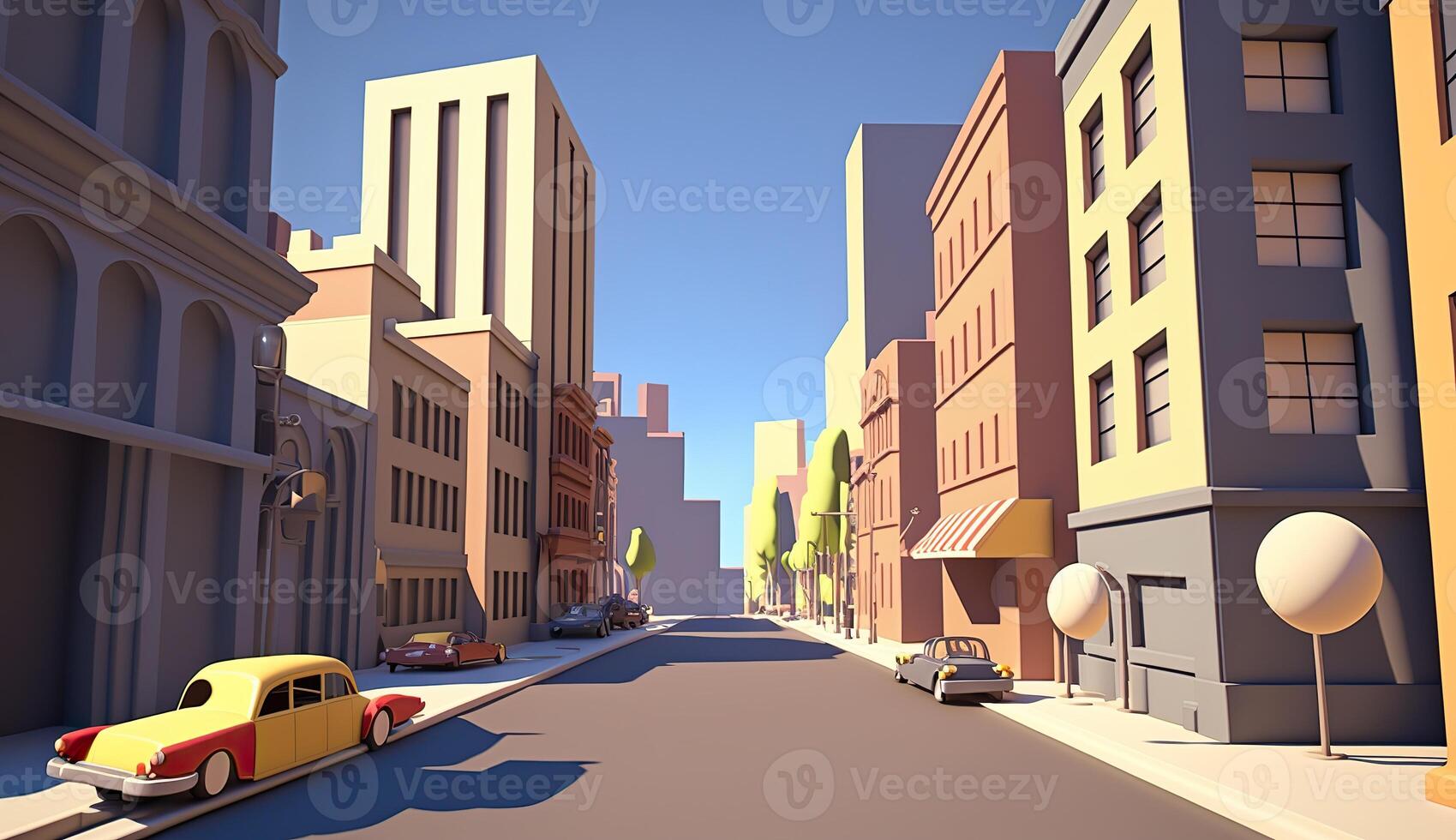 . . City urban scene in 3d Blender mode. Cartoon kids style. Can be used for design or home decoration. Graphic Art photo