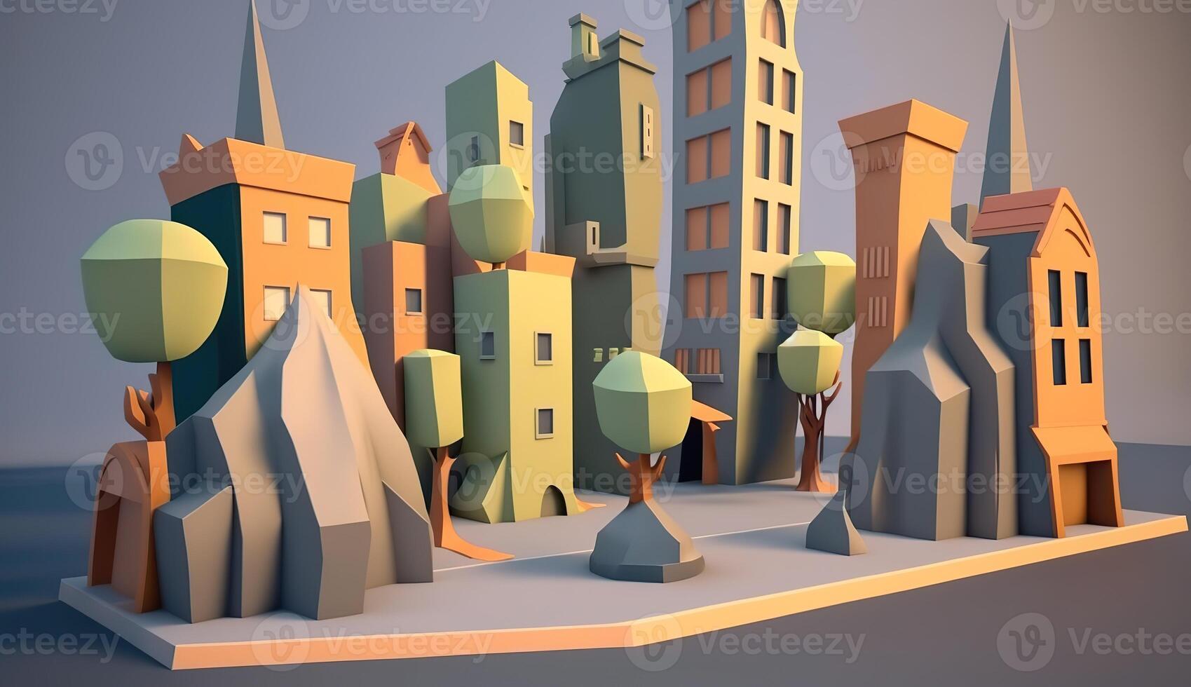 . . City urban scene in 3d Blender mode. Cartoon kids style. Can be used for design or home decoration. Graphic Art photo