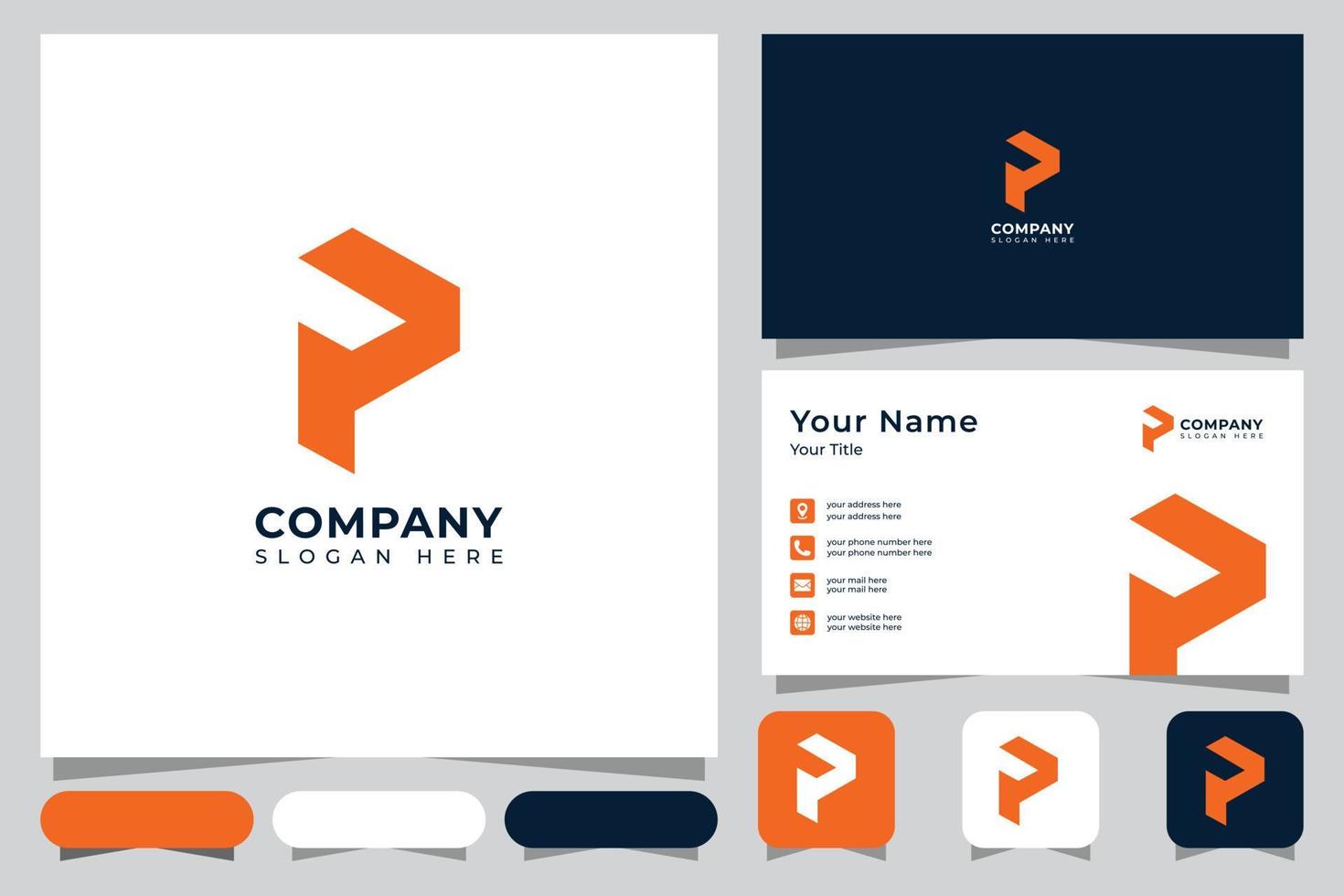 Modern Initial P logo design with business card. Professional logo suitable for your company. vector