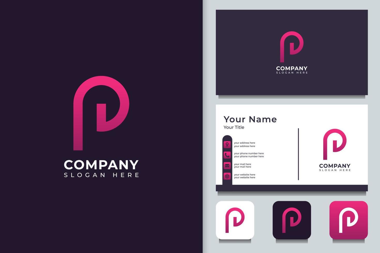 Modern Initial P logo design with business card. Professional logo suitable for your company. vector