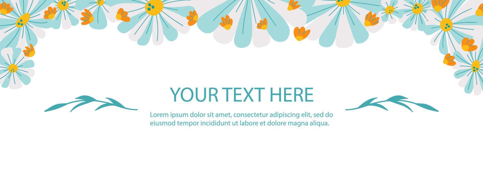 Cute hand drawn frame of flowers. Decorative element with light blue flowers on white background for printing invitations, letters or greeting cards. vector