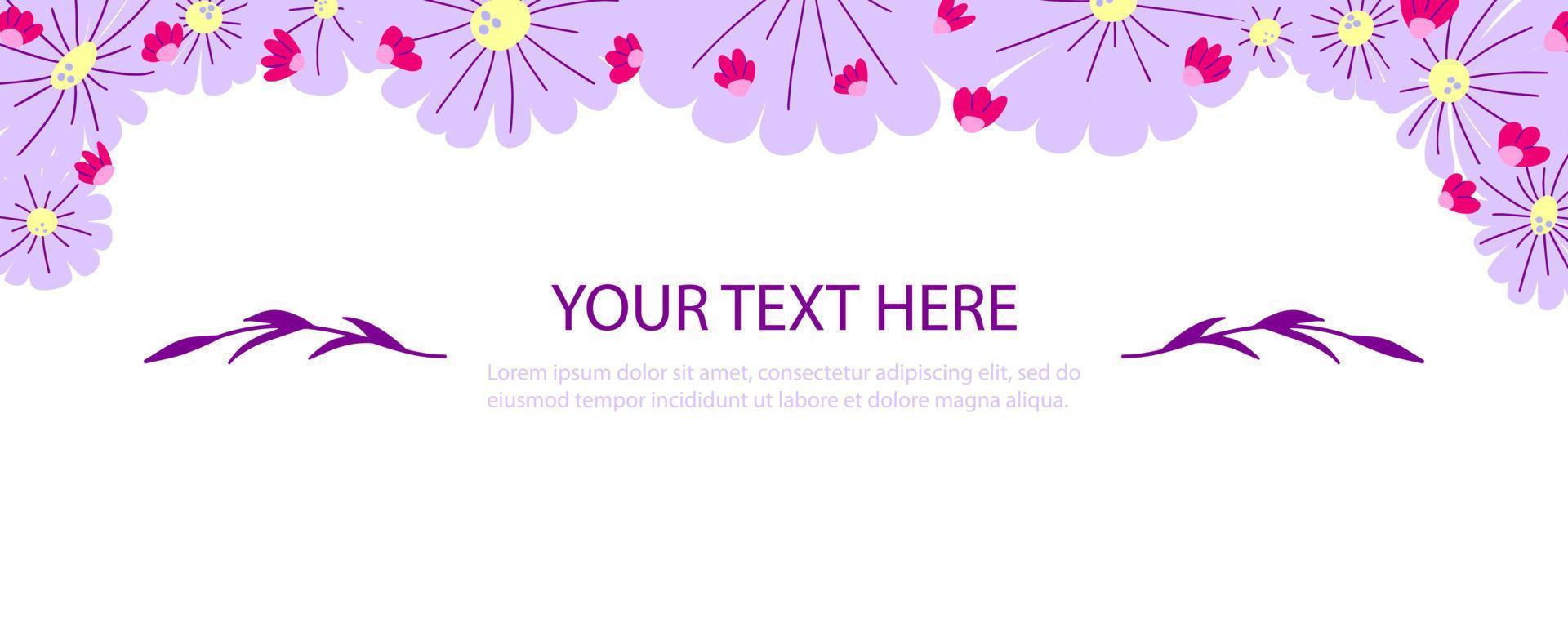 Cute hand drawn frame of flowers. Decorative element with lavender flowers for printing invitations, letters or greeting cards. vector