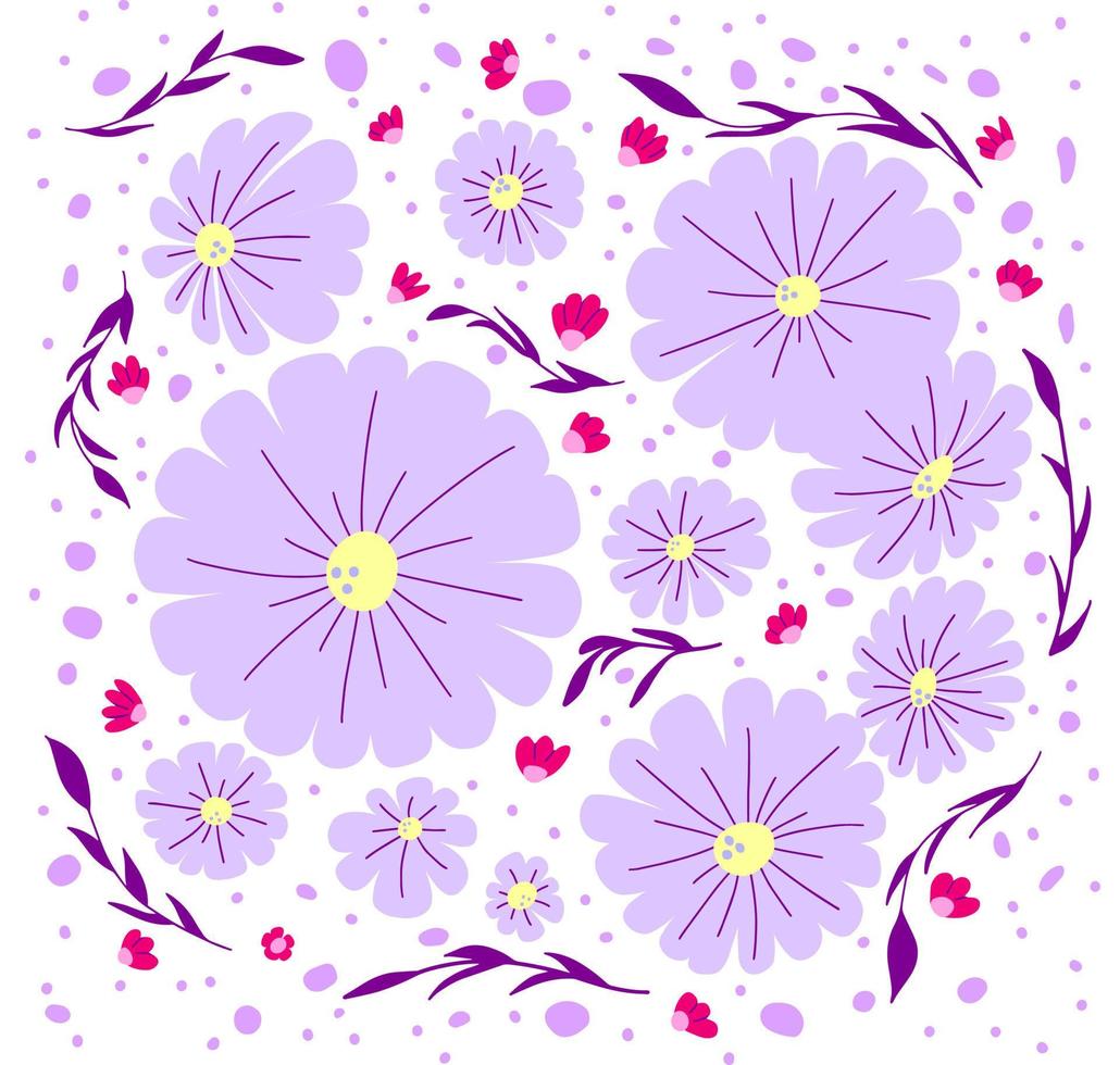 Background with cute hand drawn flowers on white. Perfect for textile print or making greeting cards. vector