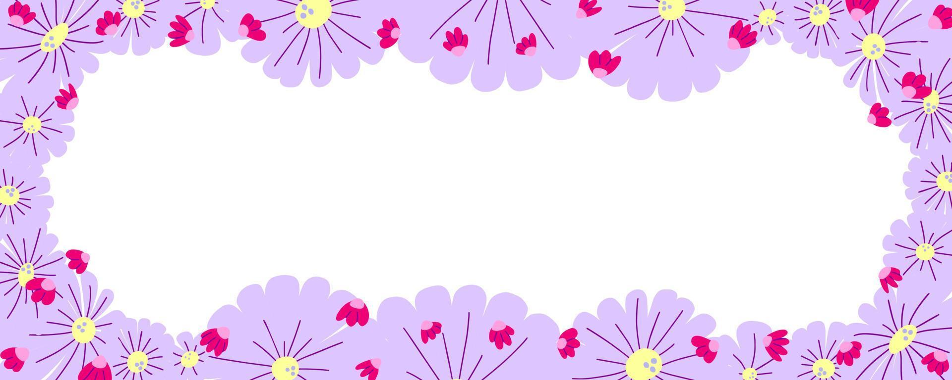 Cute hand drawn frame of flowers. Decorative element with lavender flowers for printing invitations, letters or greeting cards. vector