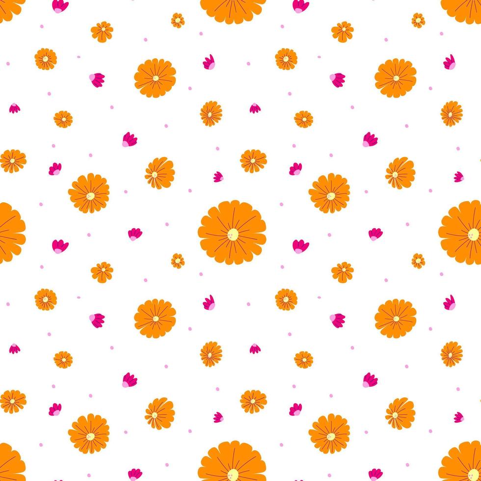 sin costura modelo con linda naranja y rosado flores en blanco antecedentes. impresión para textil o envase papel. vector