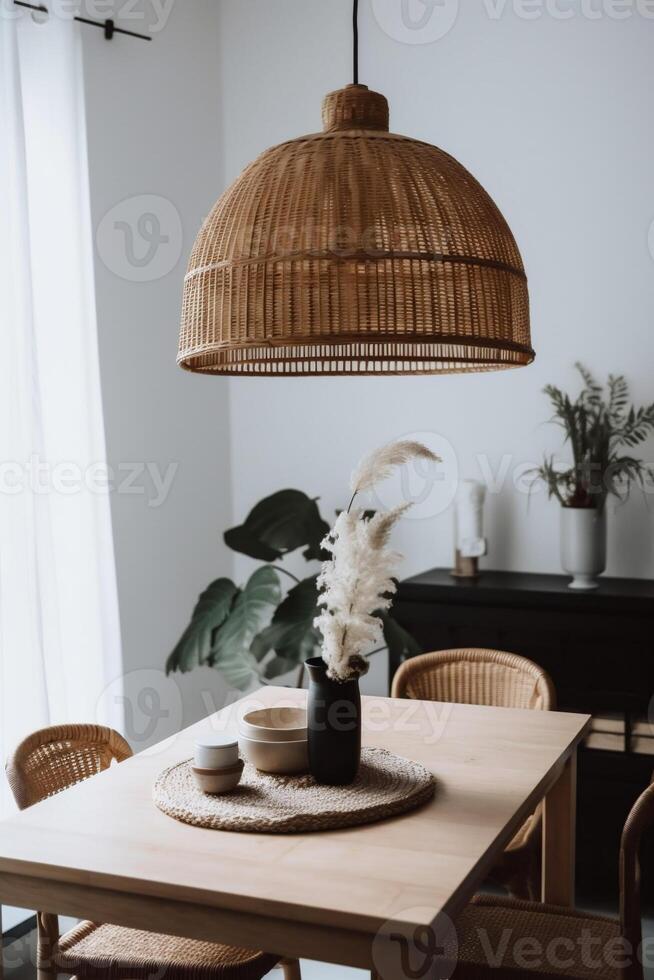 ai generado adentro boho estilo comida habitación foto