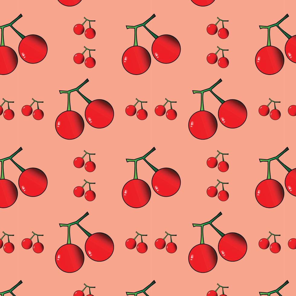 Red Cherries On Peach Background, Cute Seamless Cherry Vector Pattern, Textile Fabric Print, Great For Wallpaper