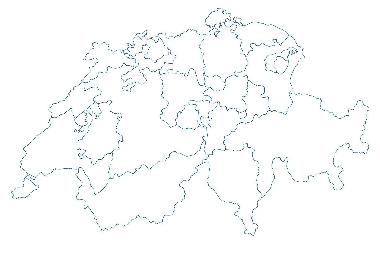 Switzerland map with high details administration regions, political map. white color vector