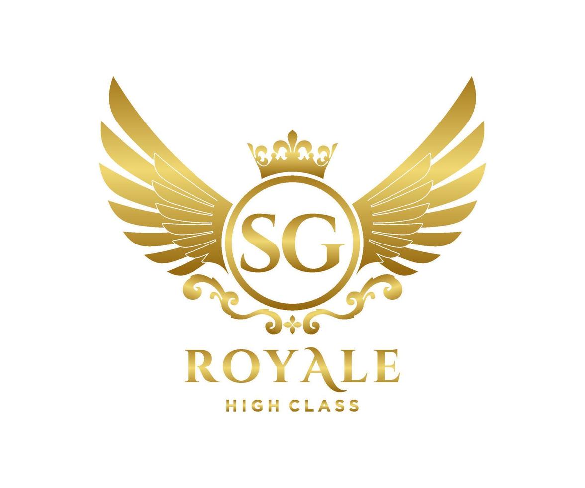 Golden Letter SG template logo Luxury gold letter with crown. Monogram alphabet . Beautiful royal initials letter. vector