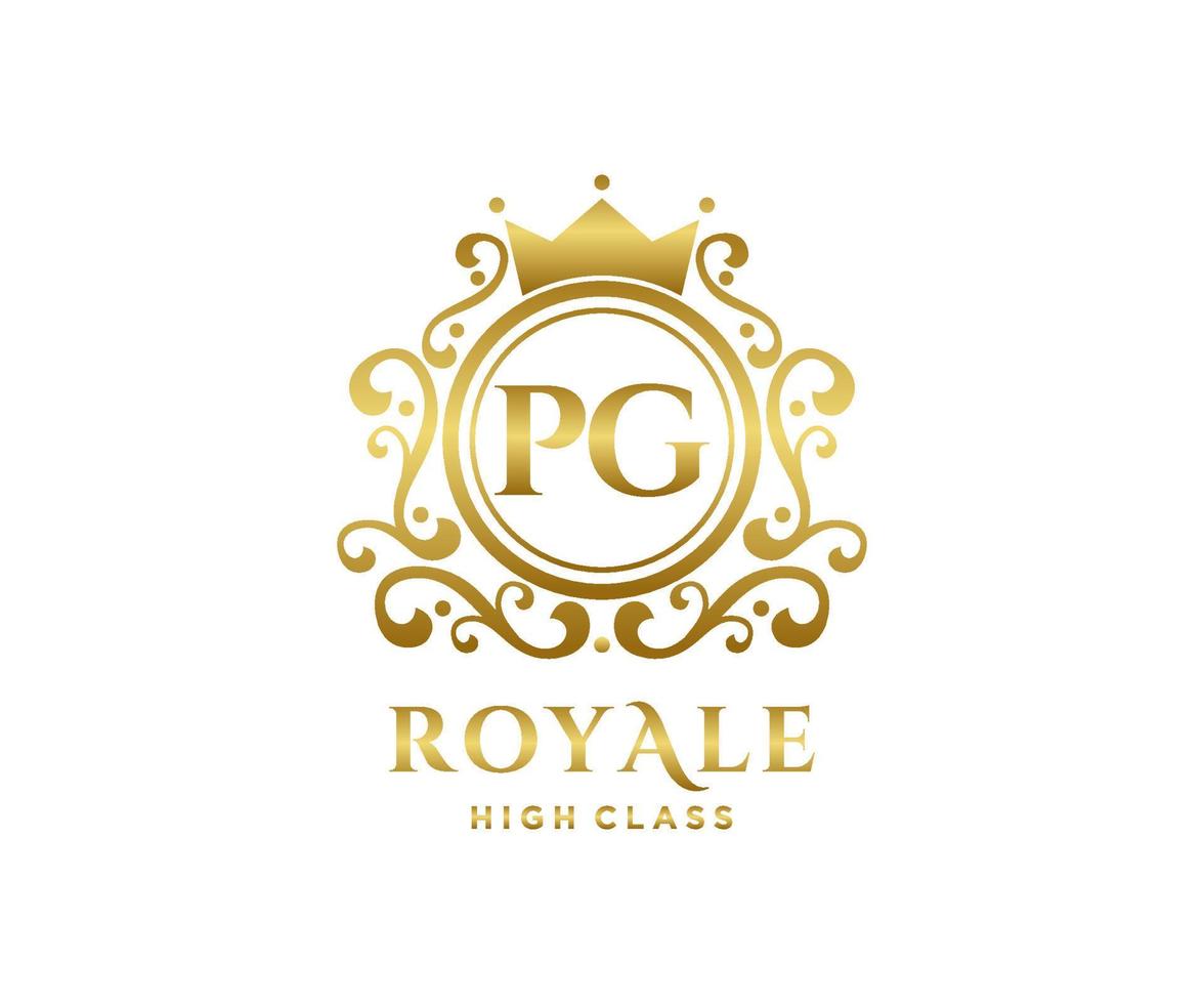 Golden Letter PG template logo Luxury gold letter with crown. Monogram alphabet . Beautiful royal initials letter. vector