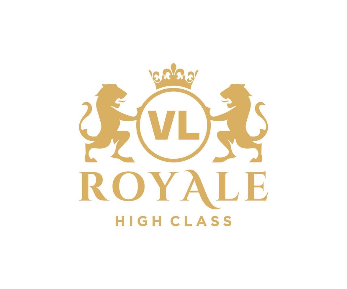 dorado letra vl modelo logo lujo oro letra con corona. monograma alfabeto . hermosa real iniciales carta. vector