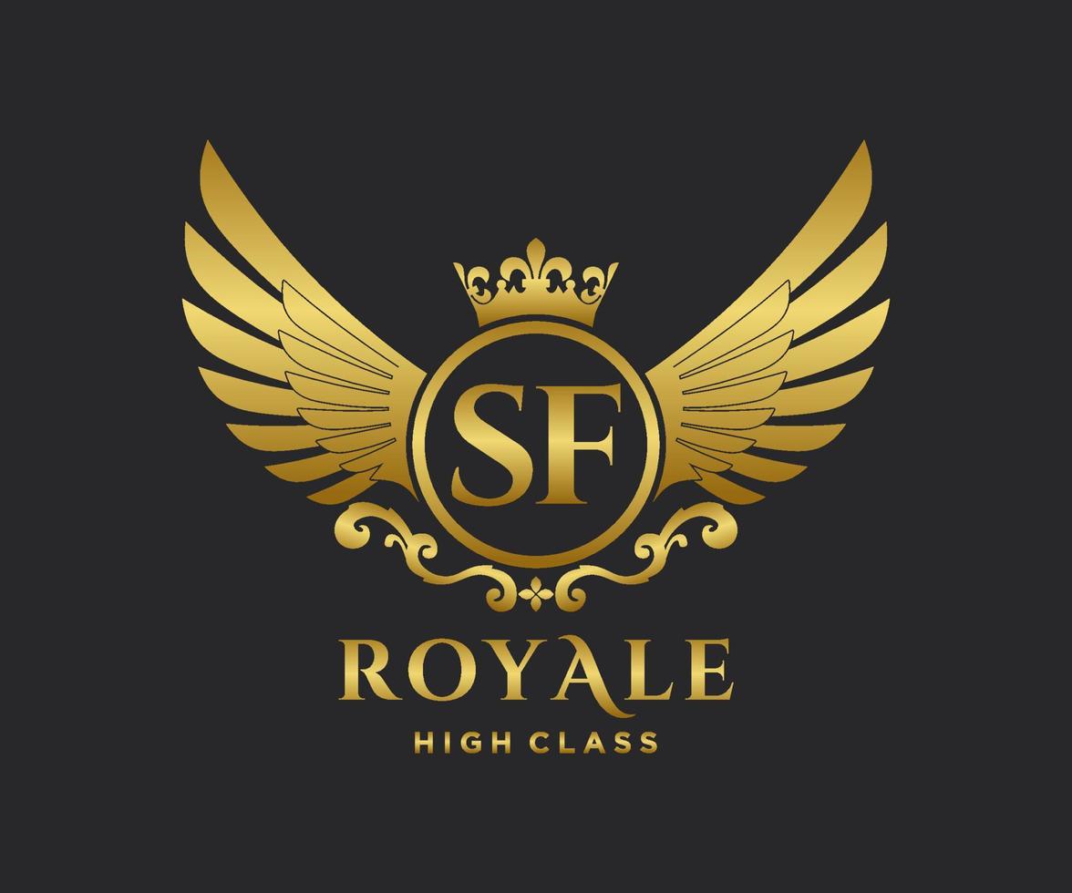 Golden Letter SF template logo Luxury gold letter with crown. Monogram alphabet . Beautiful royal initials letter. vector