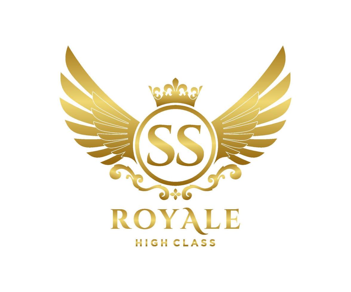 Golden Letter SS template logo Luxury gold letter with crown. Monogram alphabet . Beautiful royal initials letter. vector