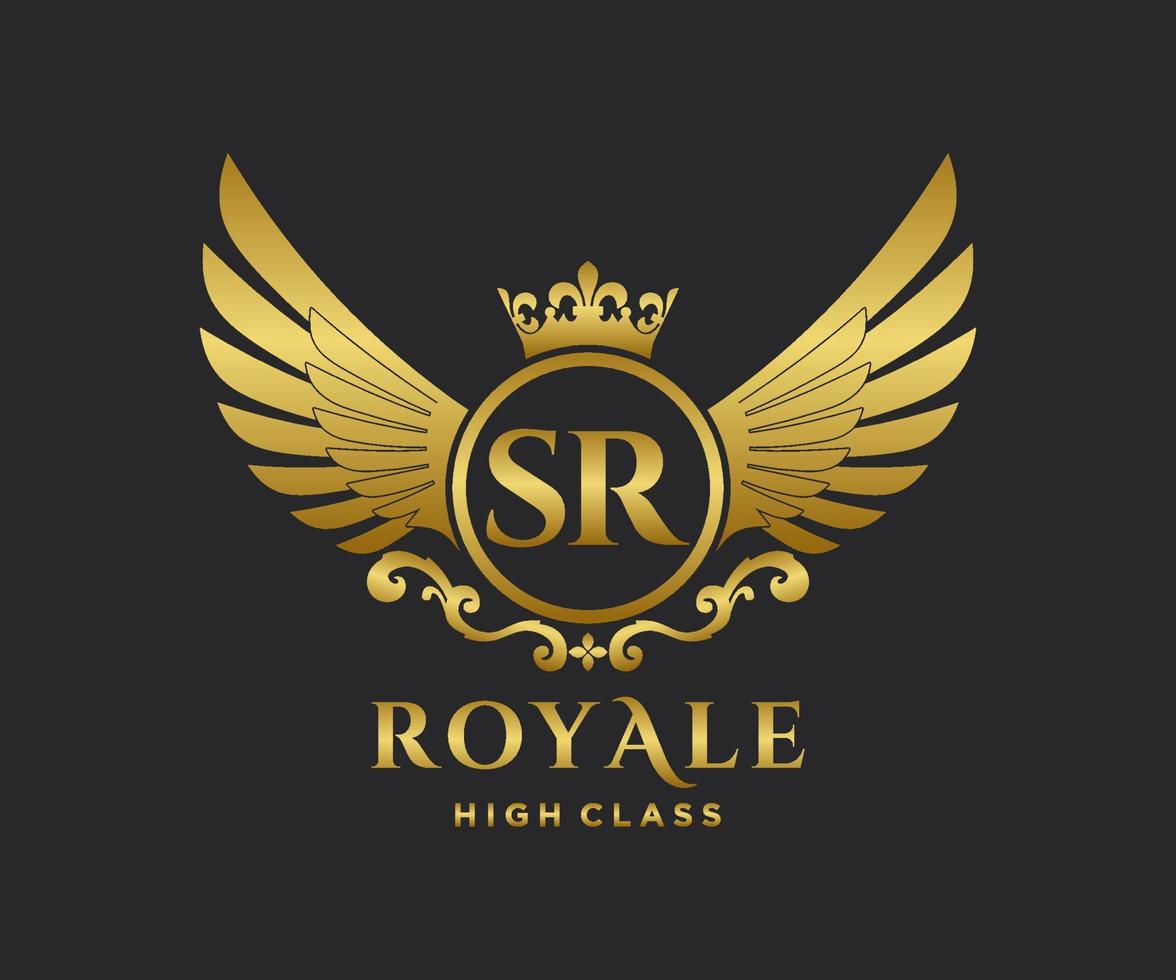 Golden Letter SR template logo Luxury gold letter with crown. Monogram alphabet . Beautiful royal initials letter. vector